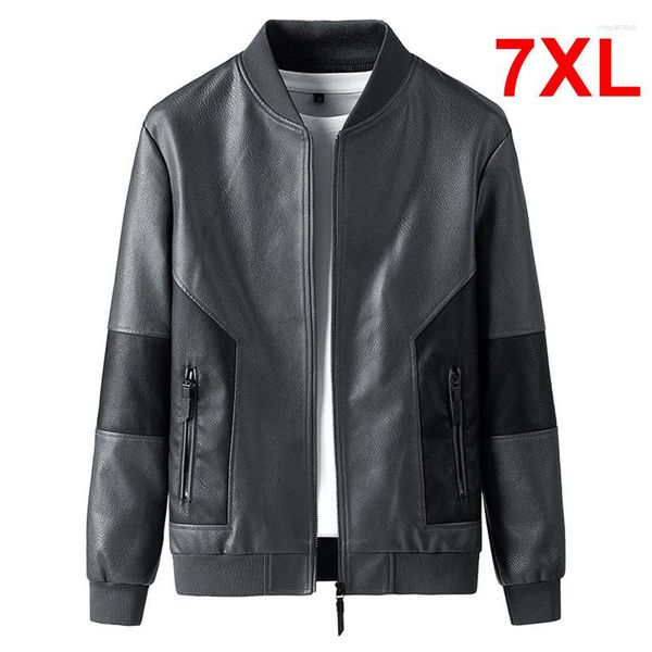 Vestes pour hommes Luxueux PU Hommes Printemps Automne Patchwork Veste en cuir Manteau Mâle Mode Casual O-Cou Outwear Plus Taille 7XL HA128