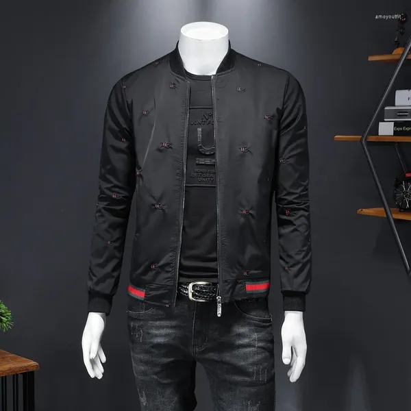 Vestes pour hommes de luxe Jacquard hommes 2024 automne Bomber veste manteaux marque vêtements Vintage décontracté mince col montant