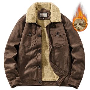 Herenjassen Luxe fluwelen suède bomberjack Heren Herfst Winter Warme jassen Lamswol Dikke pilotenjassen Vintage parka's Fahion Windjack 231123