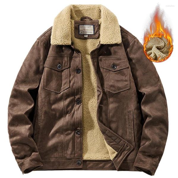 Chaquetas para hombres Chaqueta de bombardero de gamuza de terciopelo de lujo Hombres Otoño Invierno Abrigos cálidos Lana de cordero Piloto grueso Vintage Parkas Fahion Cortavientos