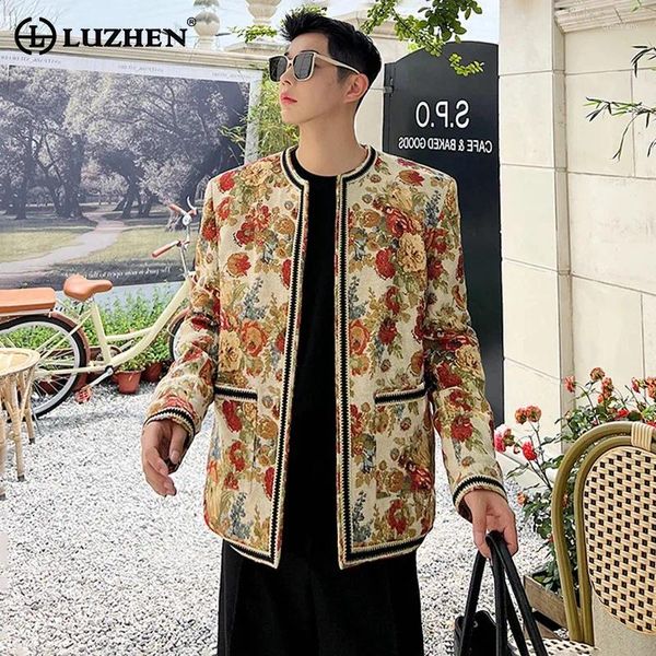 Vestes masculines Luzhen 2024 Veste décontractée de luxe polyvalente française Elegant High Street Wool Floral Print Mash Tobe Clothes LZ2883