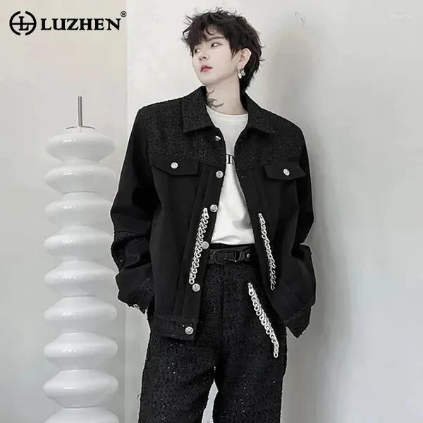 Vestes masculines Luzhen 2024 Spring Niche Design Sequin Brossed Splicing Casual Veste High Street Korean Elegant Loose Causal Coat LZ2327