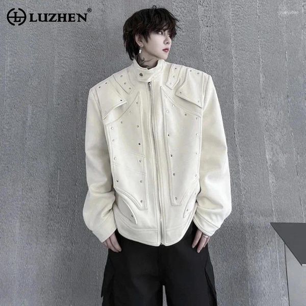 Chaquetas para hombres Luzhen 2024 elegante remache metal decorar empalme diseño personalidad moda calle abrigo lz2085