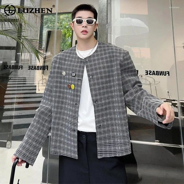 Vestes masculines Luzhen Corée Brooch Decoration Mabinet Elegant Bounder Pad Jacket 2024 Spring Trendy Clothes Original LZ2869