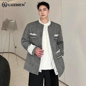 Vestes masculines Luzhen élégant en dentelle d'épissage original CONSEMBLE CONCUTÉE ELEGANT Veste de luxe tendance de haute qualité Kroean Fashion LZ2493