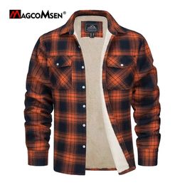 Herenjassen MAGCOMSEN Herenfleece geruite flanellen overhemdjas Casual katoenen jack met knopen Dikkere warme lentewerkjas Sherpa bovenkleding 231120