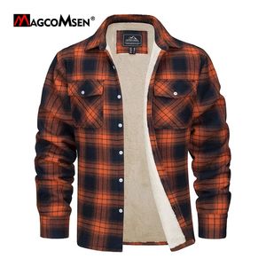 Herenjassen MAGCOMSEN Herenfleece geruite flanellen overhemdjas Casual katoenen jack met knopen Dikkere warme lentewerkjas Sherpa bovenkleding 231129