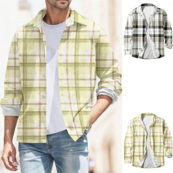 Vestes pour hommes Mâle Automne et hiver Mode chaude Casual Plaid Square Revers Pocket Camisas de Hombre Holiday Beach Cardigan Blouses Vintage