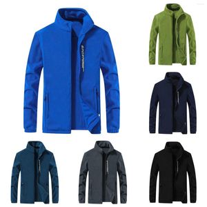 Vestes pour hommes Homme Casual Warm Solid Splice Fleece Jacket Stand Collar Long Sleeve Zipper Pocket Coat