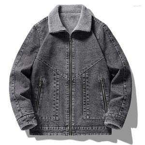 Herenjacks mannelijke denim katoenen fleece wijs kraag warme winter en lagen bont casual jas uit het versleten te groot