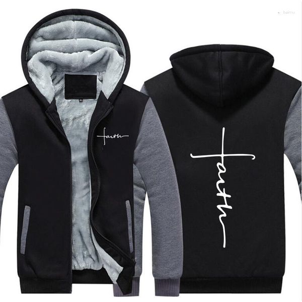 Chaquetas para hombre, moda masculina, sudaderas con capucha con estampado de fe, suéter con cremallera de invierno, abrigo grueso informal cálido de lana, chaqueta con forro de lana