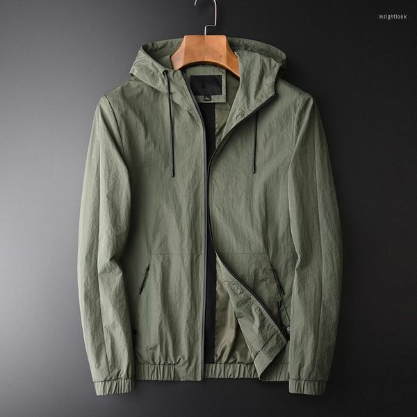 Chaquetas para hombre Chaqueta masculina Diseño de contracción de cintura de otoño Sudaderas con capucha para hombre y abrigos de alta calidad Verde Slim Fit Hombre