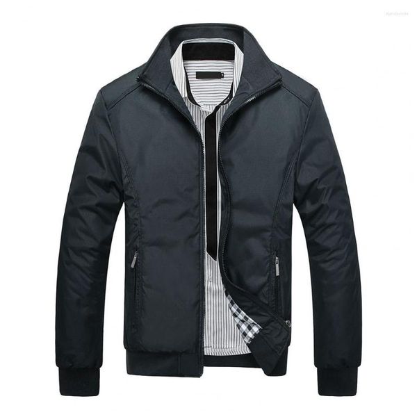 Chaquetas para hombres Abrigo de invierno masculino Hombres Chaqueta de color sólido Elegante Negocio Casual con cierre de cremallera de cuello de soporte para otoño