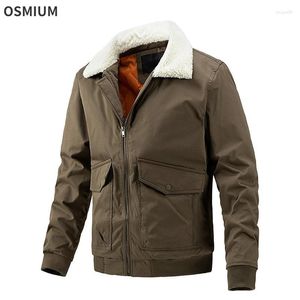 Chaquetas para hombres Hombre Manga larga con cremallera Cuello de piel sintética Chaqueta de invierno de gran tamaño Ropa exterior de doble cara Abrigo Niños Cálido Caqui Tallas grandes 5XL