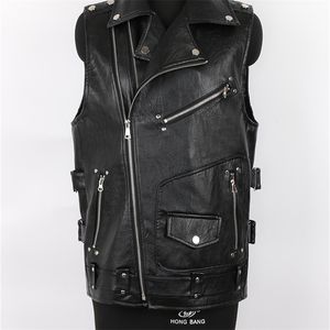 Vestes pour hommes Mauroicardi Automne Noir Moto Pu Gilet En Cuir Hommes Poches À Fermeture Éclair Plus La Taille Faux Cuir Biker Veste Sans Manches 4xl 5xl 220919