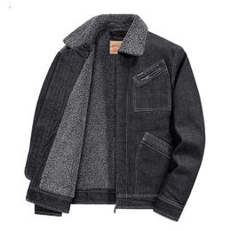 Heren jassen Mcikkny jaket Denim Vintage pria hangat bulu bergaris schoorsteenmantel ukuran M 4XL banyak saku musim dingin 230904