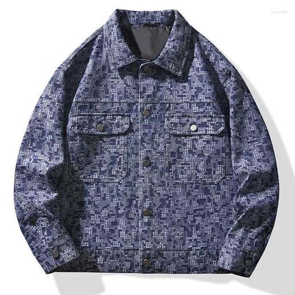 Chaquetas para hombres Mcikkny Hombres Moda Impreso Casual Denim Streetwear Azul Outwear Outwear Abrigos Primavera Otoño