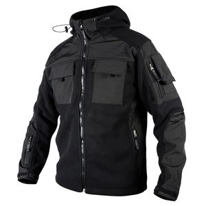 Herenjacks Mege Brand Tactical Fleece Jacket voor mannen Militaire camouflage Outdoor Multi -zakken Hood Fall Warm Black Jacket Softshell Coat 230325