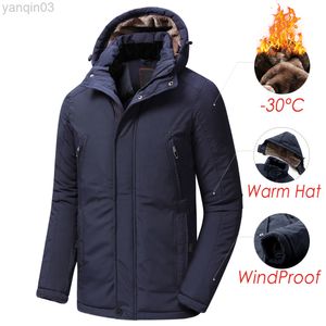 Herenjacks Men 2021 Winter Nieuw lang casual dikke fleece Hoodsed Waterdicht Parka Jacket Men Outfit Fashion Pocka Jacket 46-58 L220830