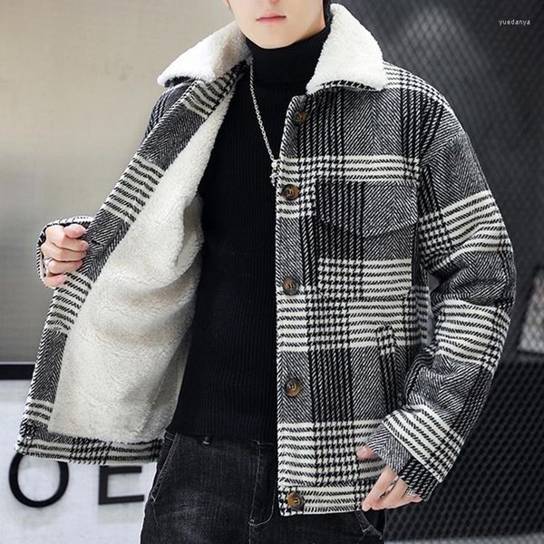 Hommes vestes hommes 2023 hiver Plaid veste laine doublure Parka mâle manteau vêtements décontractés épais chaud pardessus col de fourrure taille 3XL