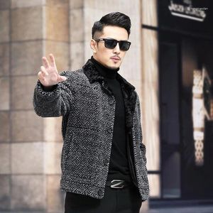 Heren Jackets Men 2024 Autumn Winter Fashion Echte Lamb Fur Coats Korte revers Real Male Casual Plaid Overjassen N25