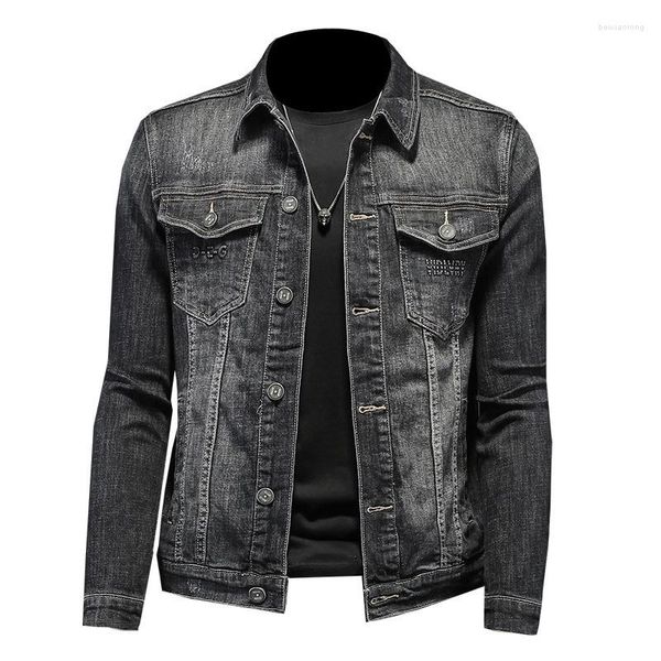 Chaquetas de hombre Chaqueta de mezclilla occidental de vaquero para hombre Abrigo de motociclista Vintage Negro Slim Fit Stretch Casual Jean Drop