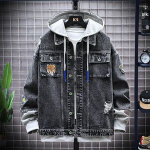 Vestes pour hommes Denim à capuche pour hommes M à 8XL Grande taille Fatso Tops Lâche 150 KG Disponible Fasle Deux Pièces Tigre Brodé En Vente.