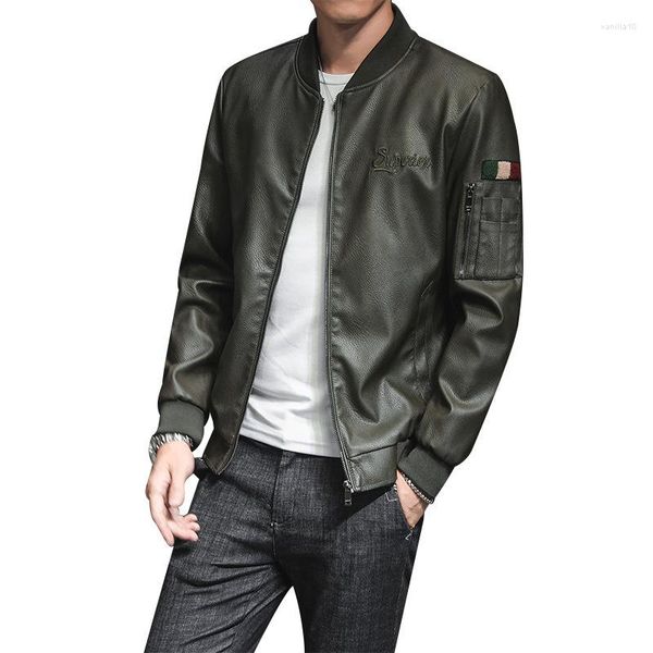 Chaquetas para Hombres Tendencia De Moda para Hombres Chaqueta De Cuero Juvenil Casual Slim Fit Simplicidad Hansome Versión Coreana Letras Impresión Todo Fósforo PU