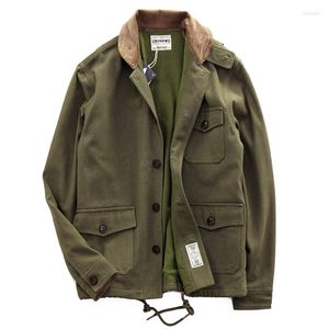 Vestes pour hommes Veste pour hommes Velours épais Col de fruits verts Style militaire rétro Multi-poches Outillage Coupe régulière Vêtements pour hommes Mode