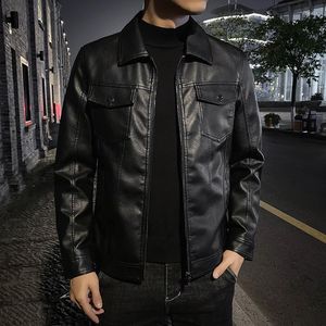 Chaquetas para hombres Chaqueta de motocicleta de cuero con solapa para hombres Slim Fit Otoño e invierno Casual Versión coreana Abrigos de PU