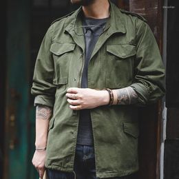 Vestes pour hommes Veste de blazer rétro pour hommes Armée Vert et Bleu Multi-poches M65 Denim Militaire Brodé