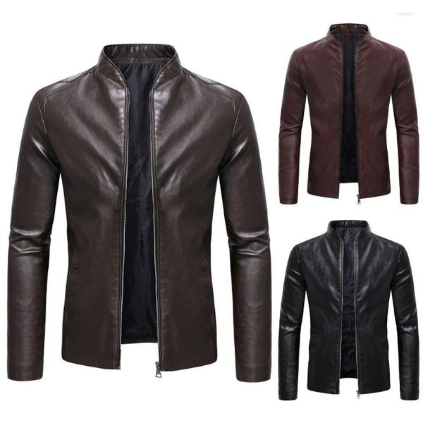 Vestes pour hommes Veste en cuir décontractée pour hommes Slim Youth Stand Collar Business