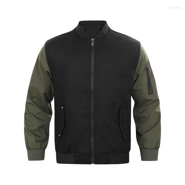 Vestes pour hommes Veste printemps/automne pour hommes Polyester Laine Épissé Manches Bomber Contraste Couleur Baseball Outwear