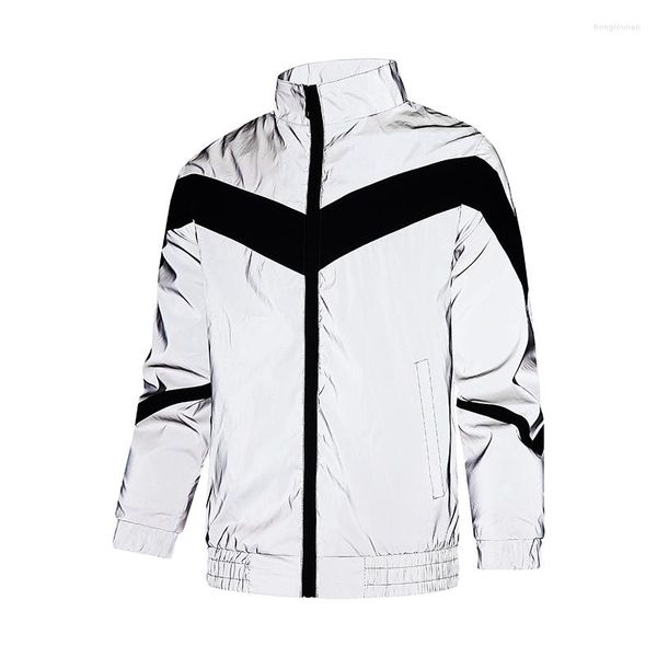 Vestes pour hommes Streetwear pour hommes Night Shiny Luminous Reflective Jacket Women's Cycling Trench Coat Casual Hip-Hop