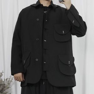 Vestes pour hommes Veste de costume pour hommes Printemps et automne Décoration multi-poches Japonais Rétro Revers Punk Casual Lâche Grand manteau