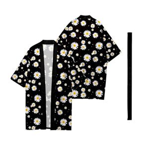 Chaquetas para hombres Ocio urbano para hombres Relajado Extendido Margarita Impresión digital Kimono Cassock Top Blusa Cómoda Moda de alta calidad CardiganM