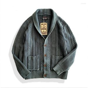 Herenjacks heren vintager sjaal kraag jas oud gewassen casual jas amekaji crew nek katoenen trui gebreid