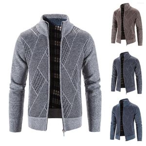 Chaquetas De Hombre Chaqueta De Suéter De Moda De Invierno Para Hombre Chaqueta De Terciopelo De Manga Larga Cuello Alto Grueso Bloque De Diamantes Cuadros De Lana