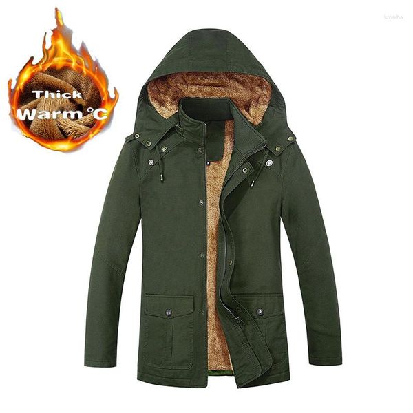 Chaquetas para hombre Chaqueta de invierno para hombre Forro de lana de cordero con capucha Parka térmica gruesa Hombres de lujo para hombre