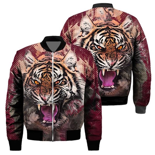 Vestes pour hommes Veste d'hiver pour hommes King Of The Forest Tiger Imprimé en 3D Tendance de la mode Épaissi Bomber Moto Hors Coton Doublé CoatMe