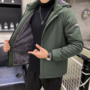 Herenjacks heren winter dikke dikke capuchon parka mannen jassen casual warme fleece katoenen heren windschepen jeugd mannelijke kleding rood