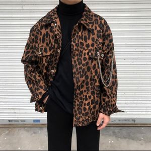 Vestes d'hommes hommes et femmes automne version coréenne de la veste d'impression léopard marron lâche à manches longues coiffure marée vêtements