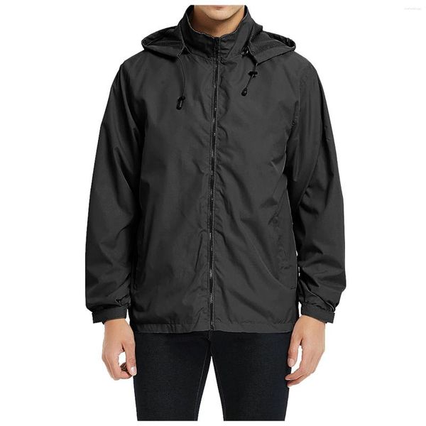 Chaquetas para hombres Hombres Otoño Moda Casual Suelto Sólido Con Capucha Impermeable Transpirable Traje De Vuelo Chaqueta Capa Delgada Blusa Superior