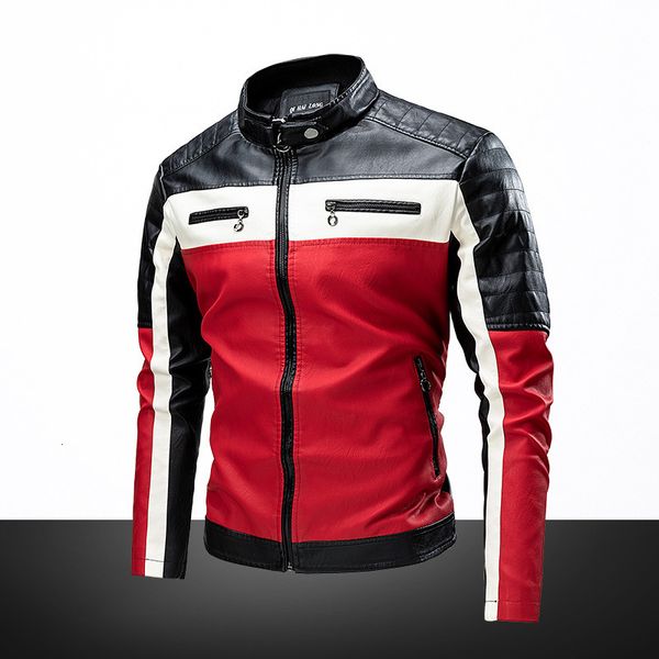 Jackets para hombres Men Jacket de otoño Autumn Biker motocicleta con cremallera Fuera de piel falsa Piloto de vellón macho Vintage Negro Rojo Brown PU Jacket 230814