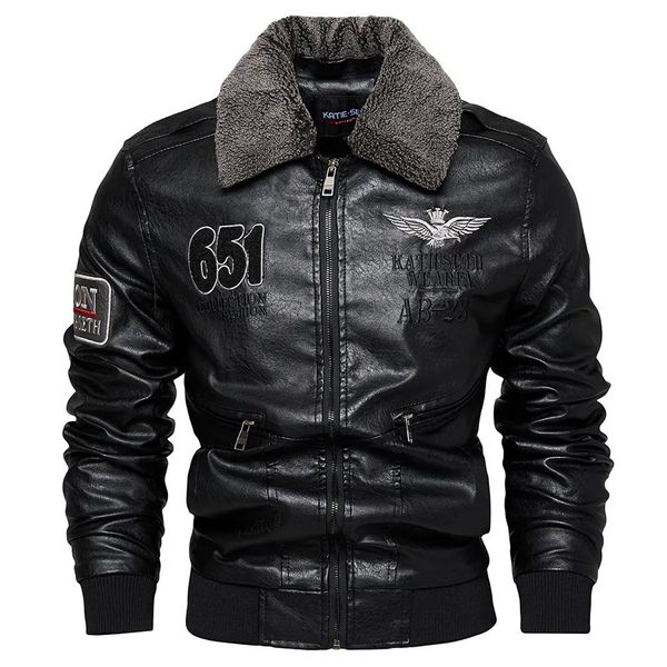 Chaquetas para hombres Hombres Chaqueta de otoño Bomber Biker Cremallera Motocicleta Abrigo de piel sintética Hombre Fleece Piloto Vintage Negro Marrón PU Cuero Invierno 231128