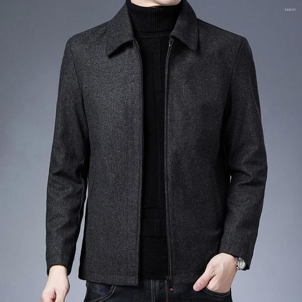 Chaquetas para hombre, chaqueta de otoño para hombre, cárdigan térmico grueso informal de mediana edad con solapa, bolsillos con cierre de cremallera, abrigo de otoño/invierno