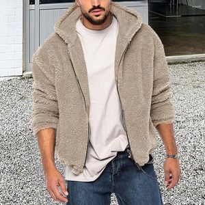 Vestes pour hommes Hommes Automne Hiver Manteau Épais Double Face Polaire Couleur Unie À Capuche Lâche Zip Up Poches À Manches Longues Douces Résistant Au Froid