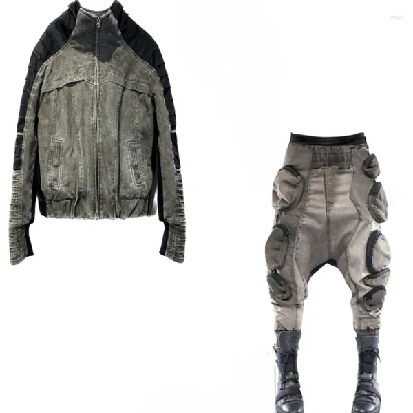 Chaquetas para hombres Hombres Avant-Garde Wasteland Estilo Ropa Mujeres Techwear Motocicleta Biker Plisado Chaqueta de algodón desgastado Otoño e invierno