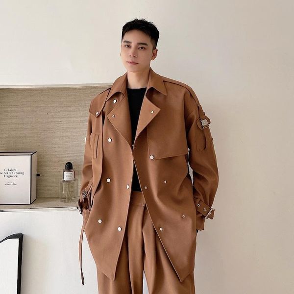 Chaquetas para hombres hombres cinturón streetwear moda suelta casual vintage chaqueta de carga ropa exterior masculino Japón tendencia coreana rompevientos abrigo abrigo hombre