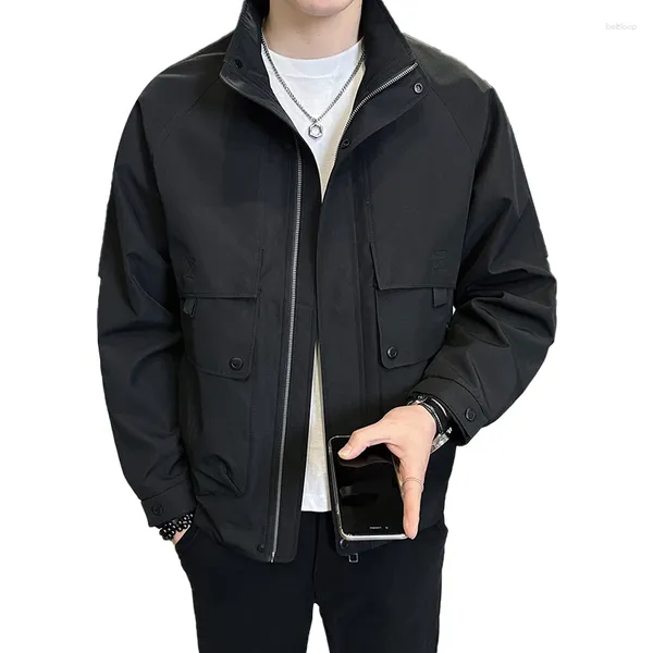 Vestes d'hommes hommes veste d'hiver noire 2024 mode coréenne coupe-vent décontracté couleur unie coupe-vent pour